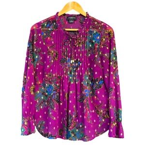 Liz Claiborne Size Small Mulberry Multi Floral Long Sleeve Blouse with Camisole